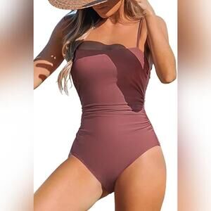 NWT Cupshe One Piece Square Neck Cutout Swimsuit, Blush Red, Medium